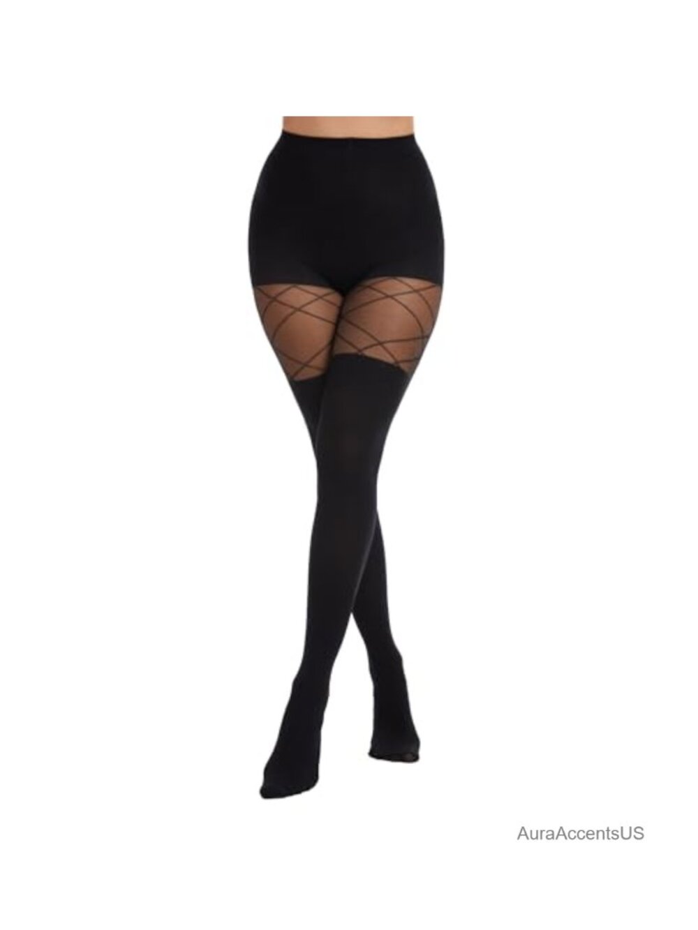Faux Thigh High Tights Fishnet Gothic Pantyhose High Waist Over-The-Knee